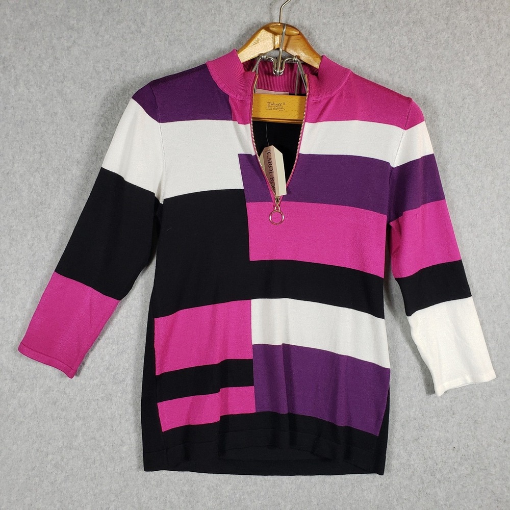 Carol Rose Women's Mock Neck‎ Sweater Size M Colorblock 1/4 Zip 3/4 Sleeve NWT